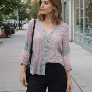 Gypsy 05 100% Silk Semi-Sheer Boho Blouse | V-Neck Lightweight Sheer Top
